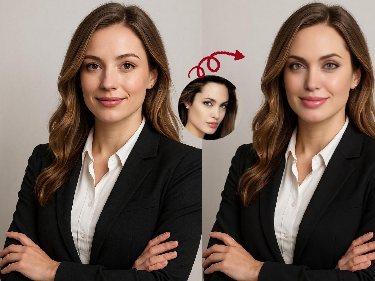 Professional business headshot created with AI face swap technology